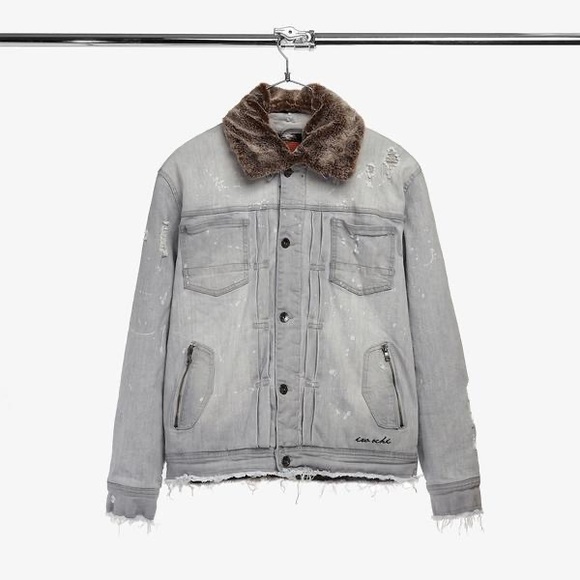 Iro Ochi Denim Grey Jean Jacket Size 3XLarge . No Neck Fur . Only the Jacket - Picture 3 of 8